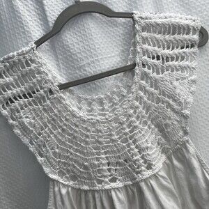 Lucky Brand Women’s White Crochet Yoke Babydoll Peasant Off Shoulder Top Large
